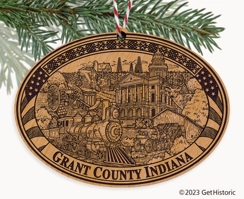 Grant County Indiana Engraved Natural Ornament