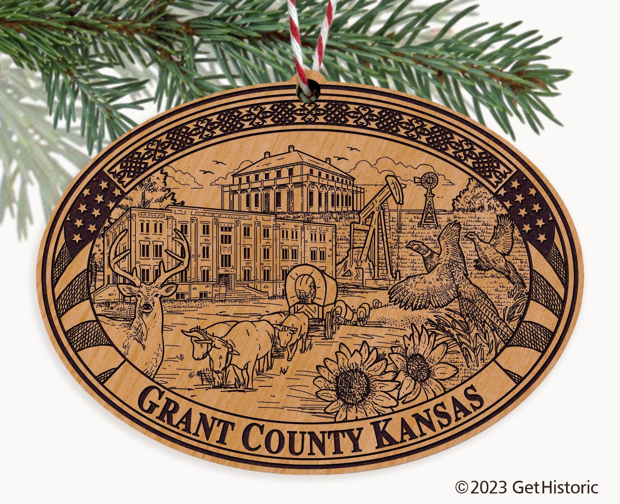 Grant County Kansas Engraved Natural Ornament