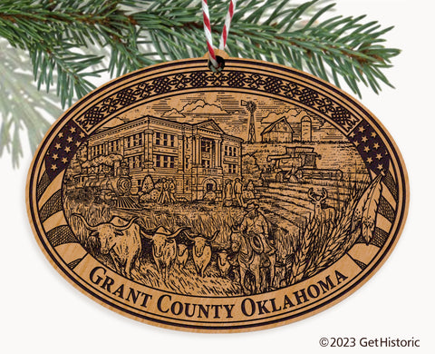 Grant County Oklahoma Engraved Natural Ornament