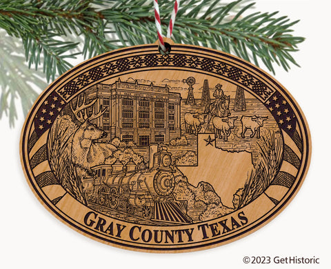 Gray County Texas Engraved Natural Ornament