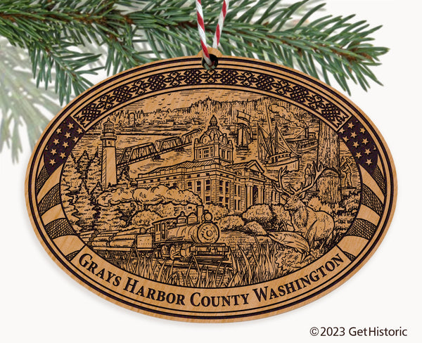 Grays Harbor County Washington Engraved Natural Ornament