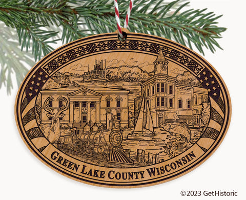 Green Lake County Wisconsin Engraved Natural Ornament