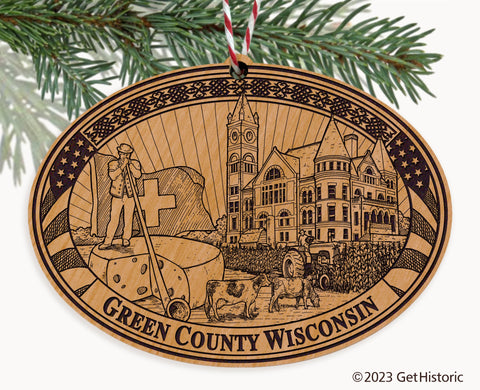 Green County Wisconsin Engraved Natural Ornament