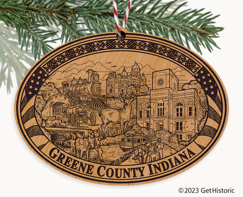 Greene County Indiana Engraved Natural Ornament