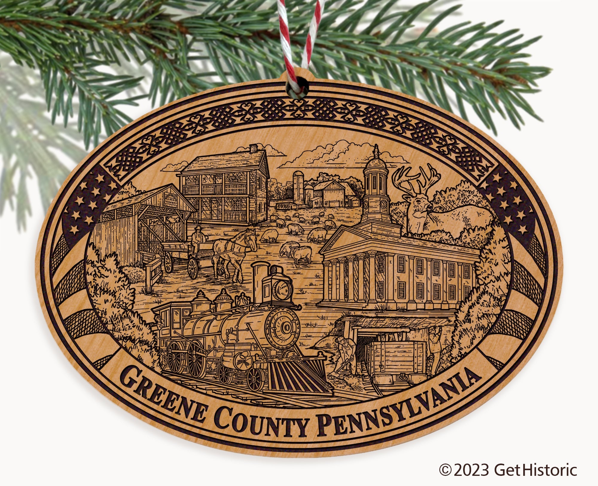 Greene County Pennsylvania Engraved Natural Ornament