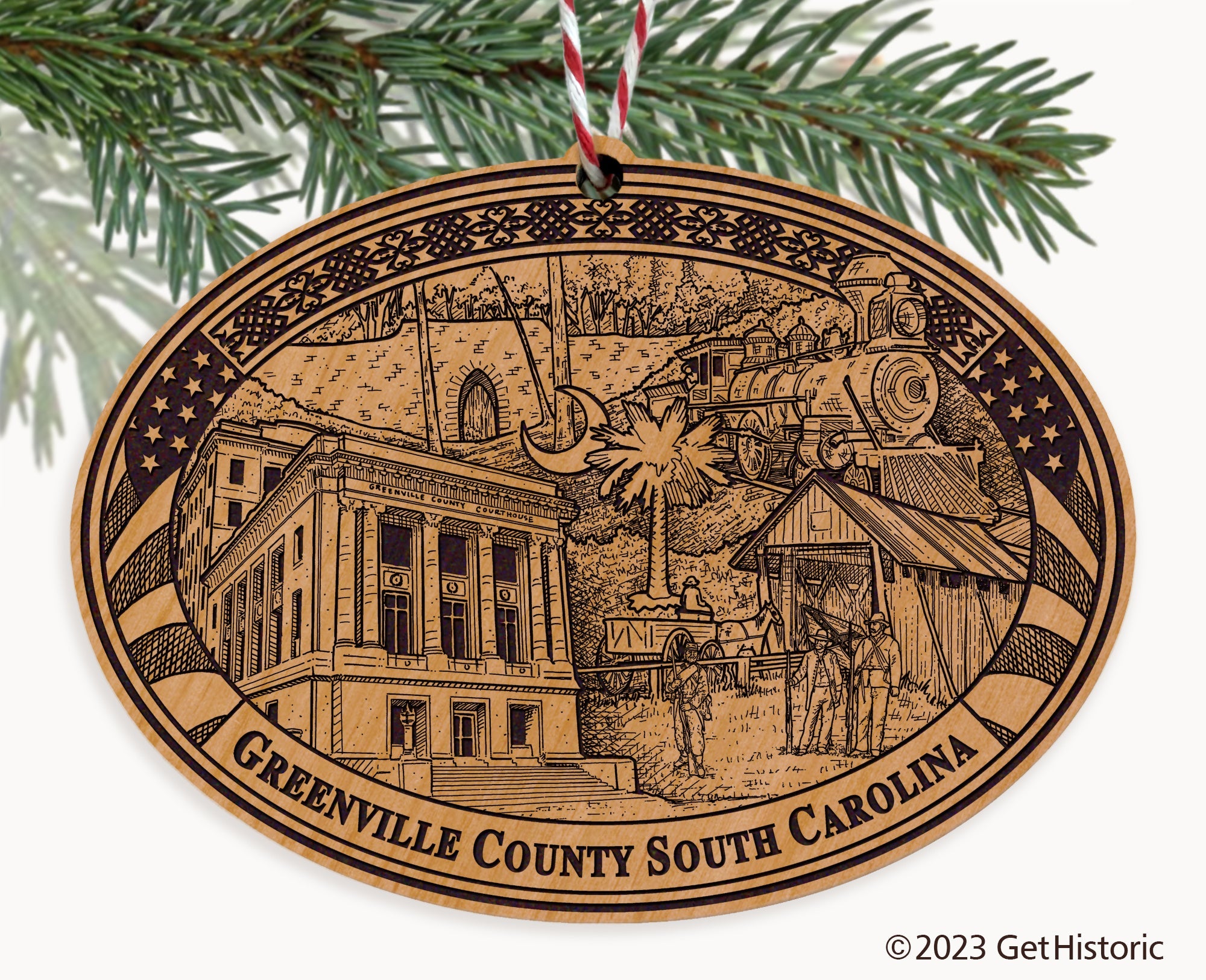 Greenville County South Carolina Engraved Natural Ornament