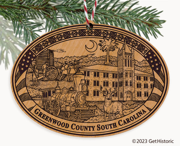 Greenwood County South Carolina Engraved Natural Ornament