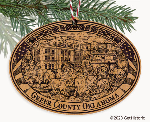 Greer County Oklahoma Engraved Natural Ornament