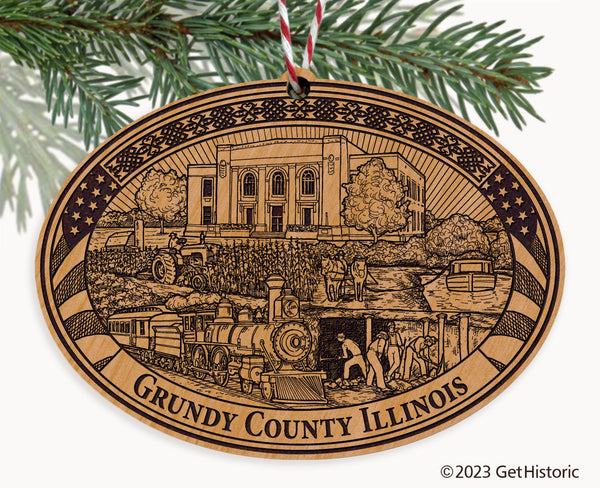 Grundy County Illinois Engraved Natural Ornament