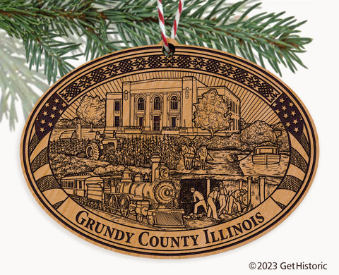Grundy County Illinois Engraved Natural Ornament