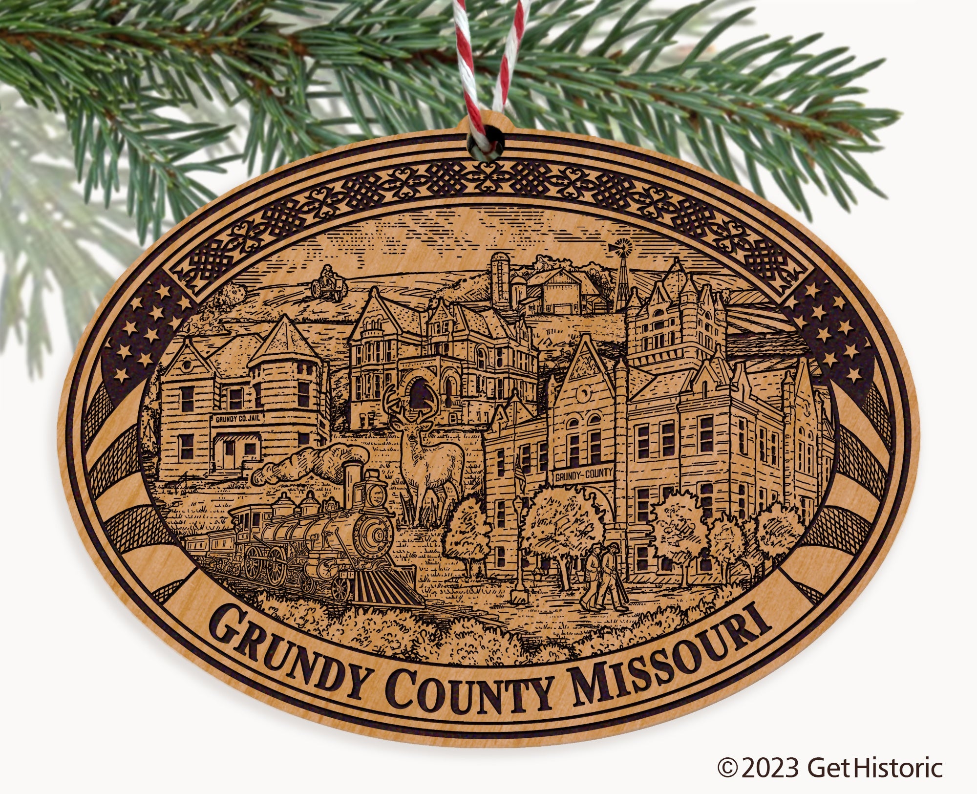 Grundy County Missouri Engraved Natural Ornament