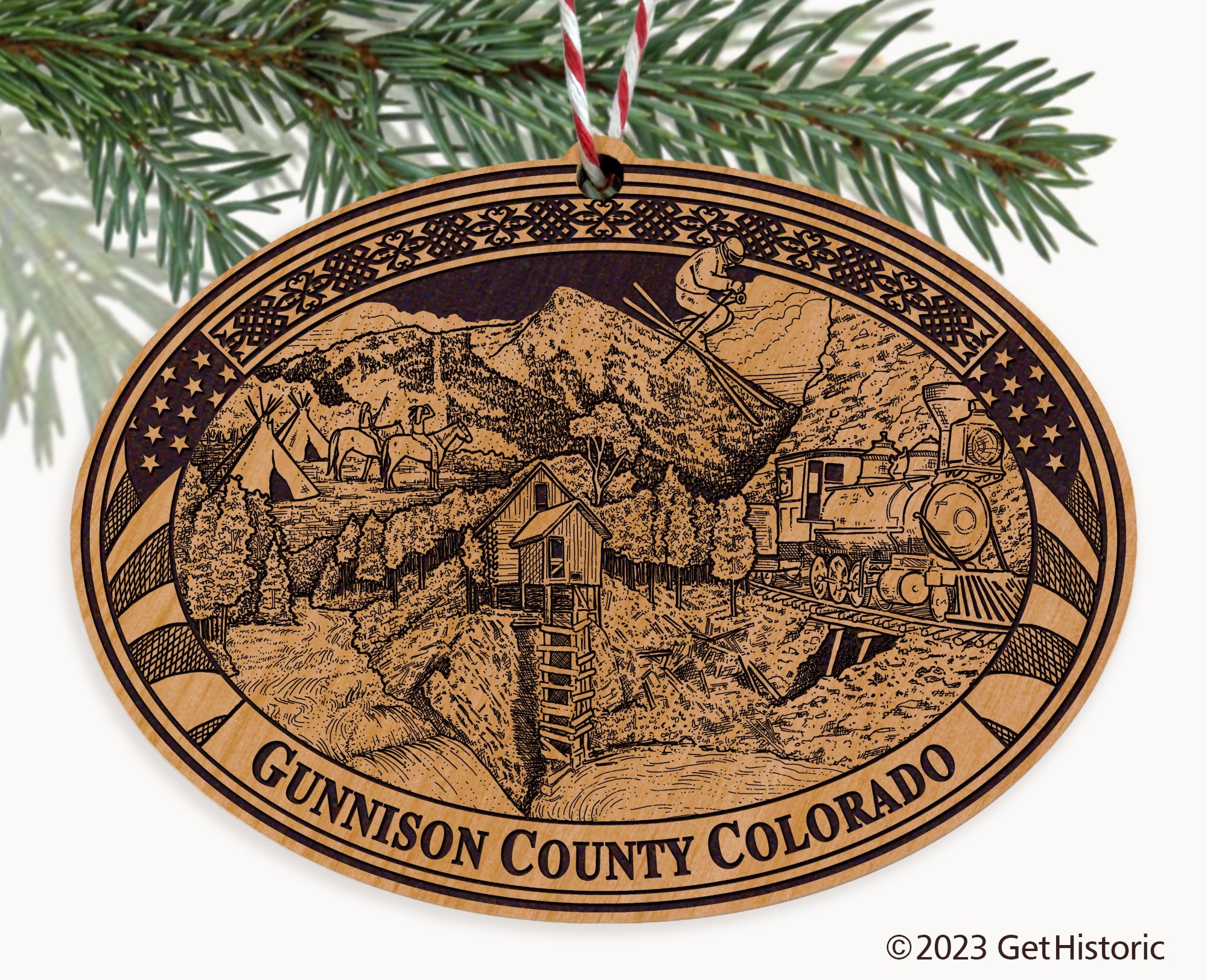 Gunnison County Colorado Engraved Natural Ornament