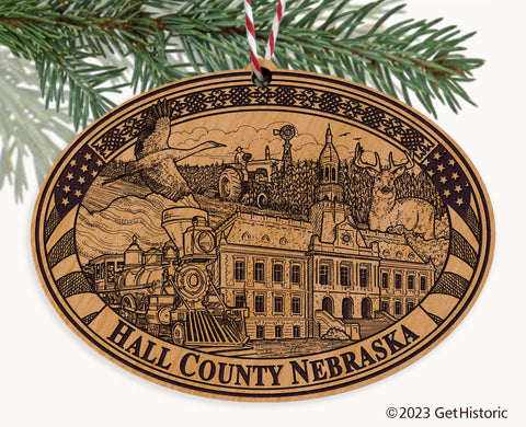 Hall County Nebraska Engraved Natural Ornament