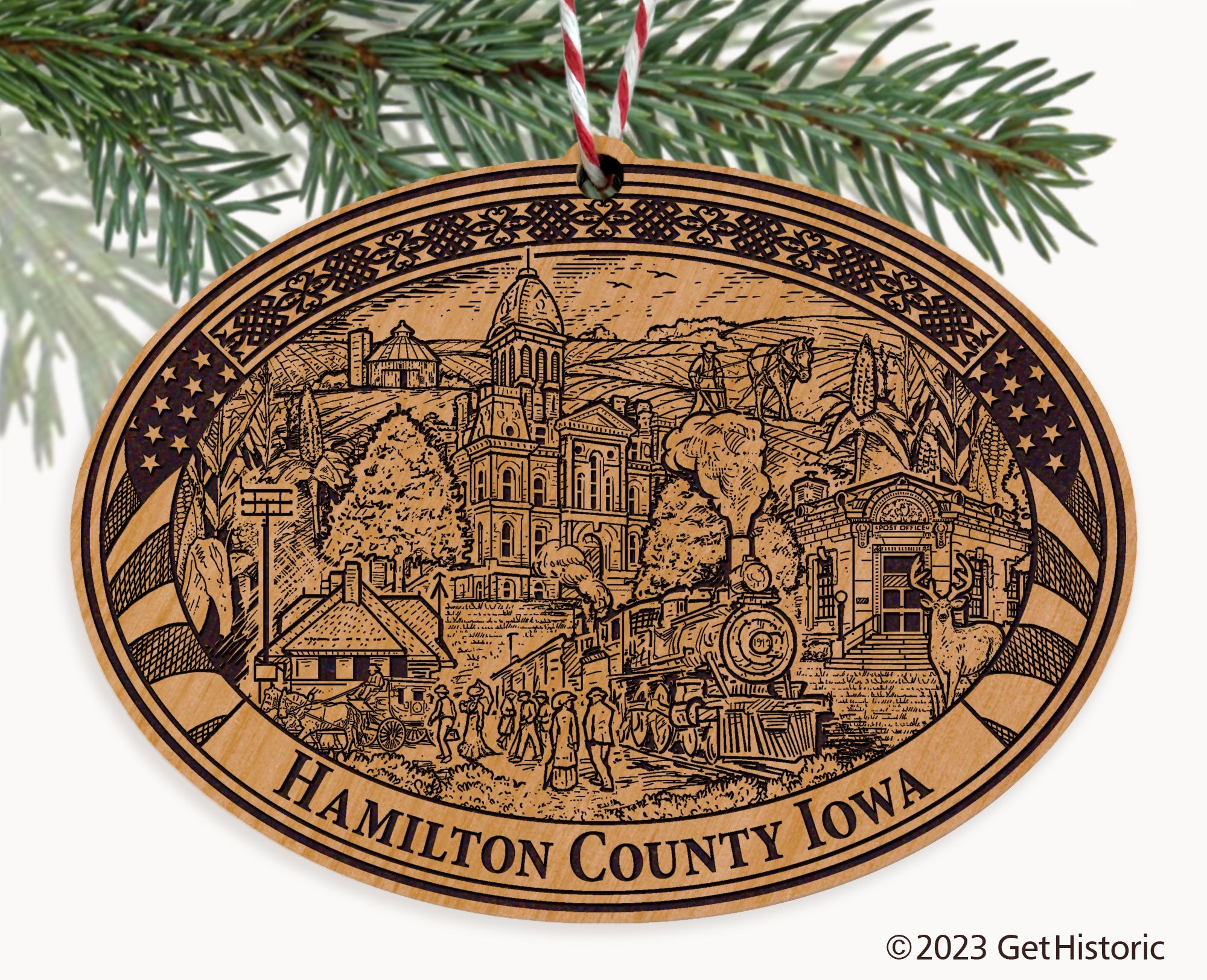 Hamilton County Iowa Engraved Natural Ornament