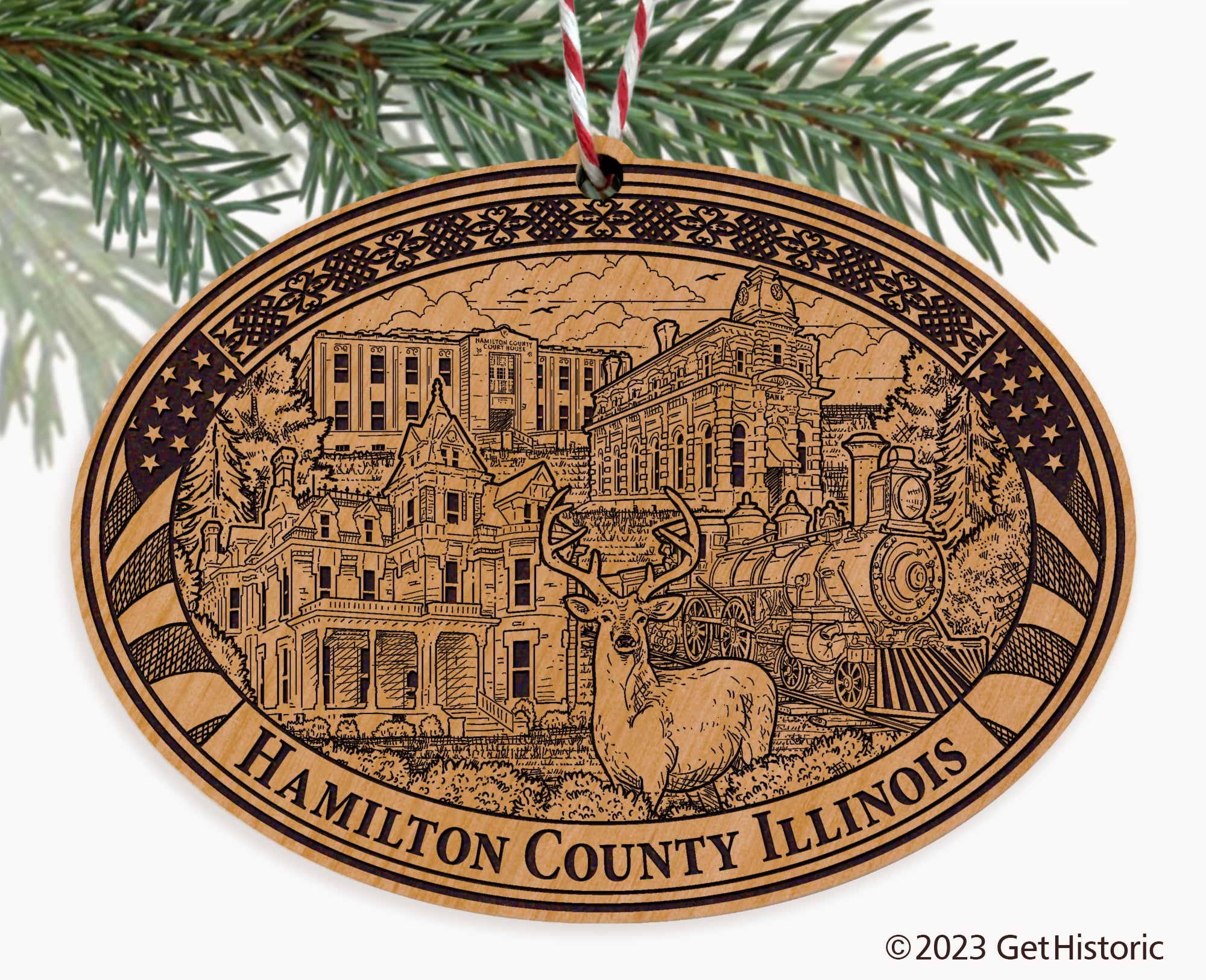 Hamilton County Illinois Engraved Natural Ornament