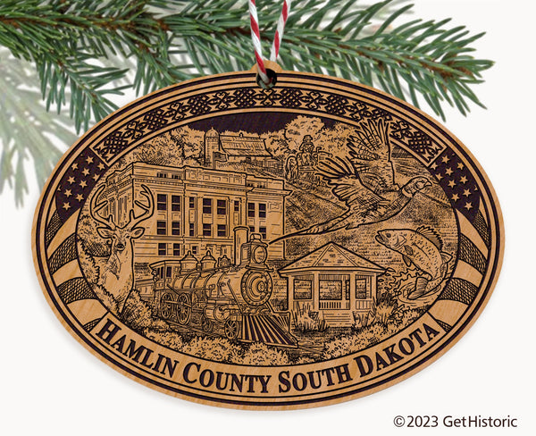 Hamlin County South Dakota Engraved Natural Ornament