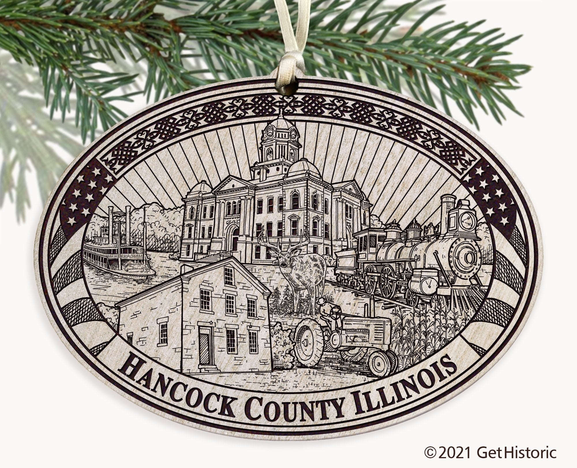 Hancock County Illinois Engraved Ornament