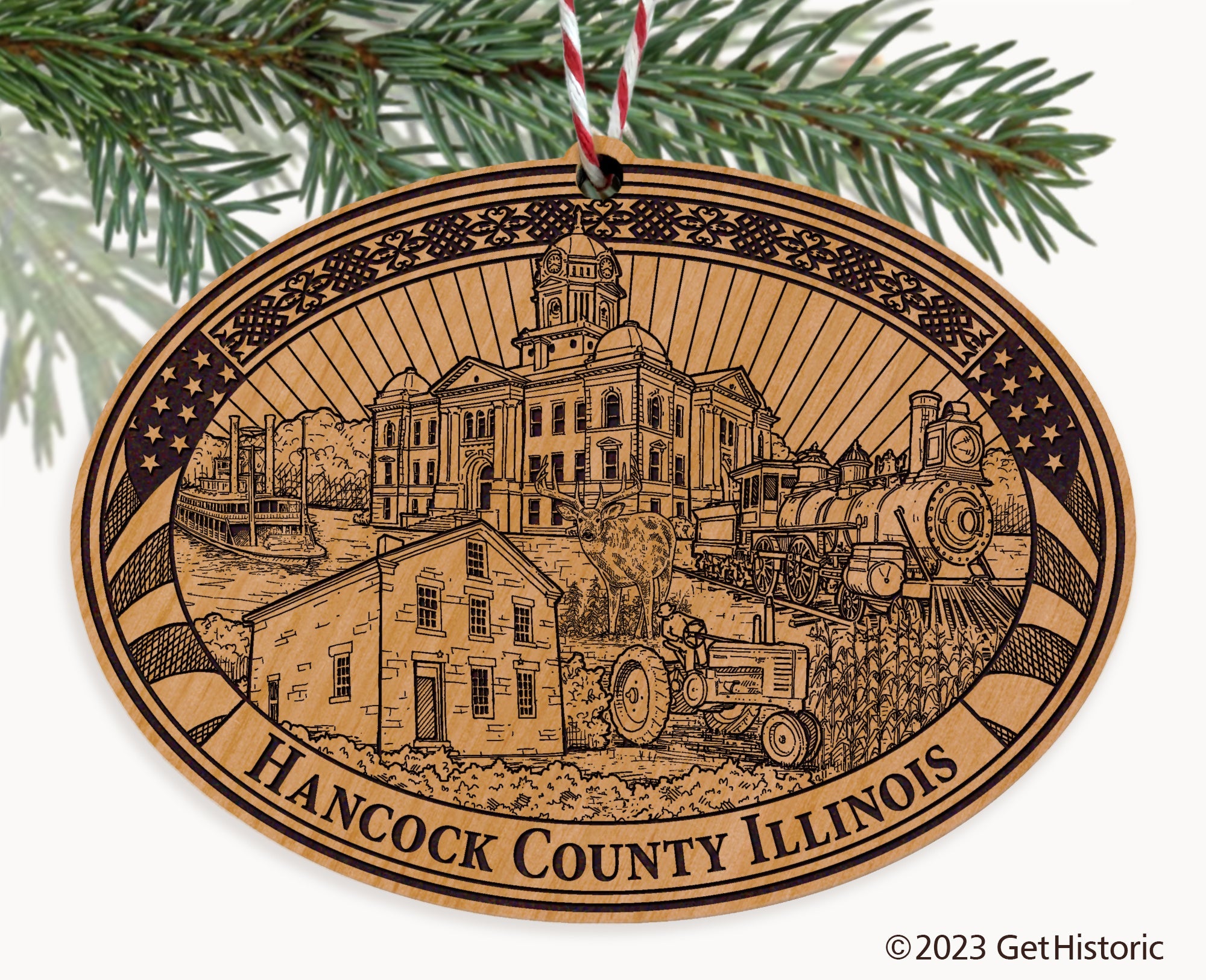 Hancock County Illinois Engraved Natural Ornament