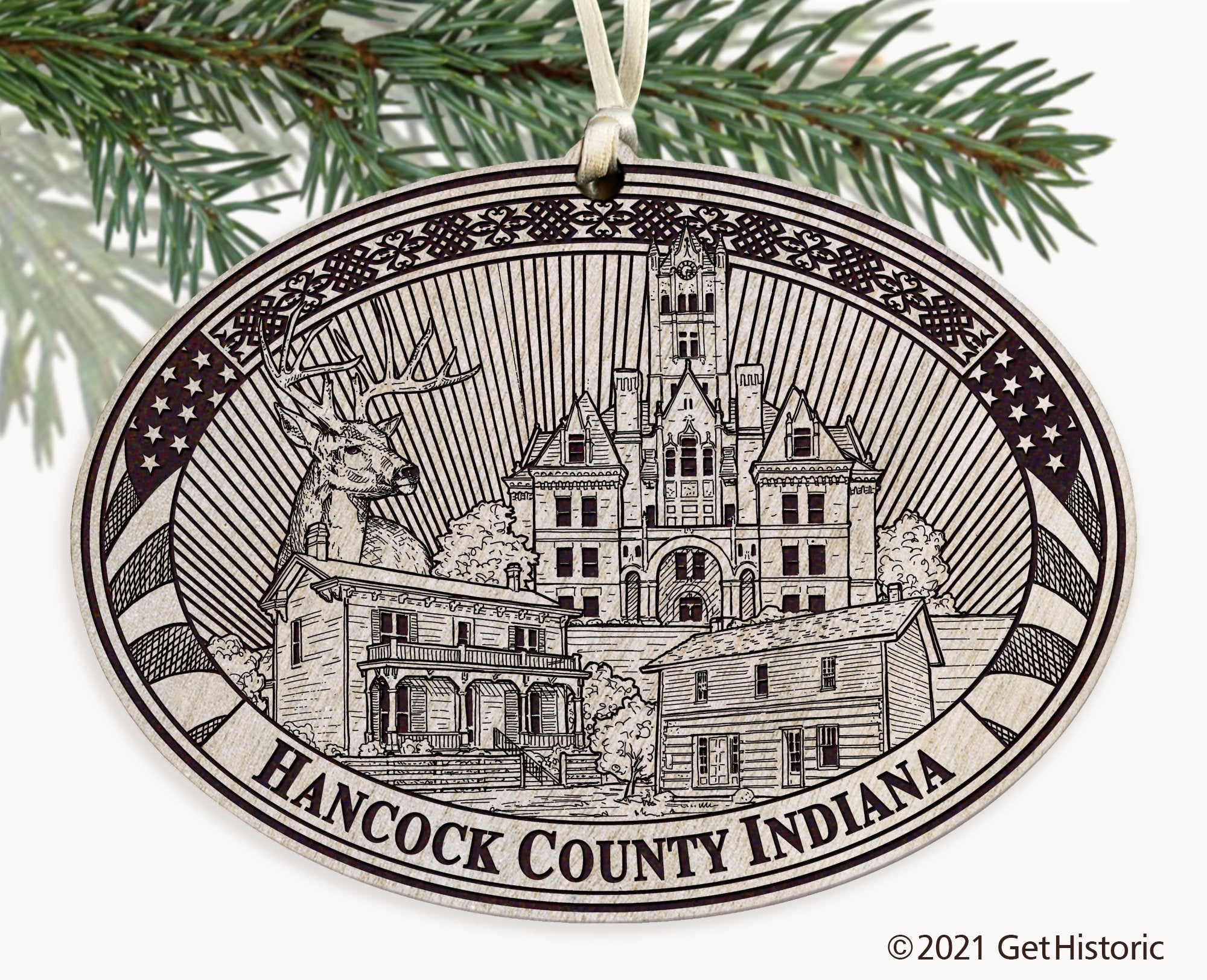 Hancock County Indiana Engraved Ornament