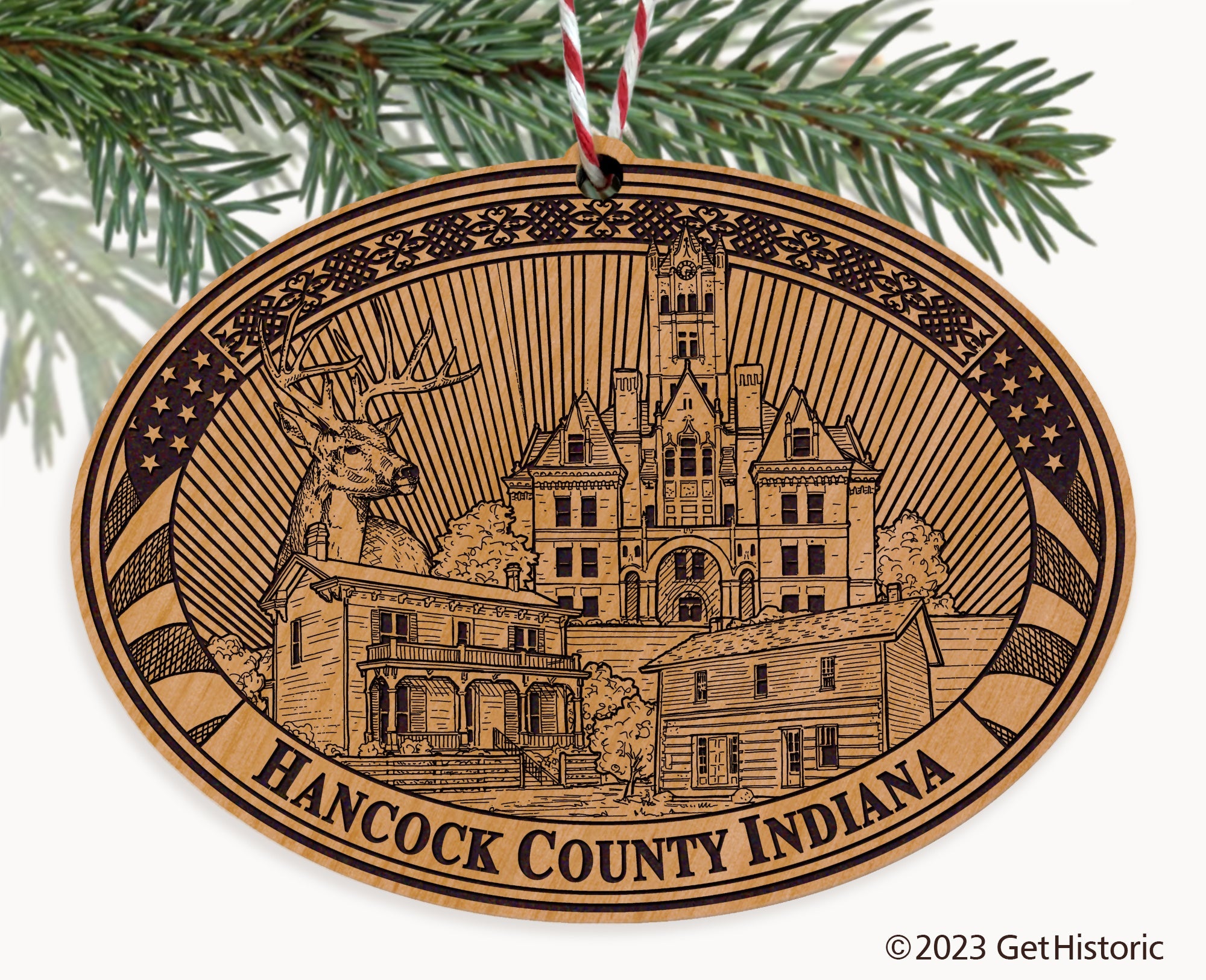 Hancock County Indiana Engraved Natural Ornament