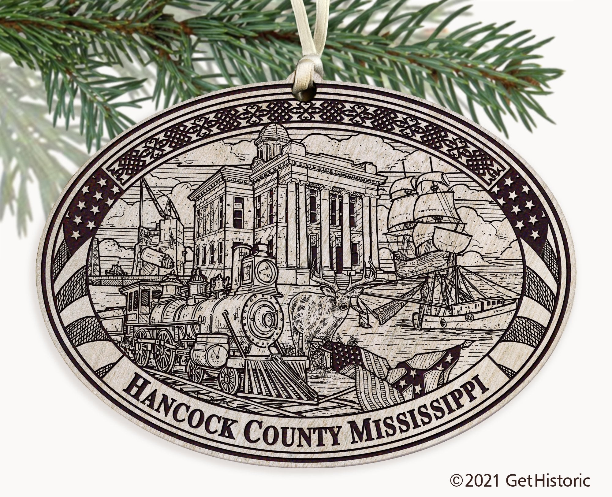 Hancock County Mississippi Engraved Ornament