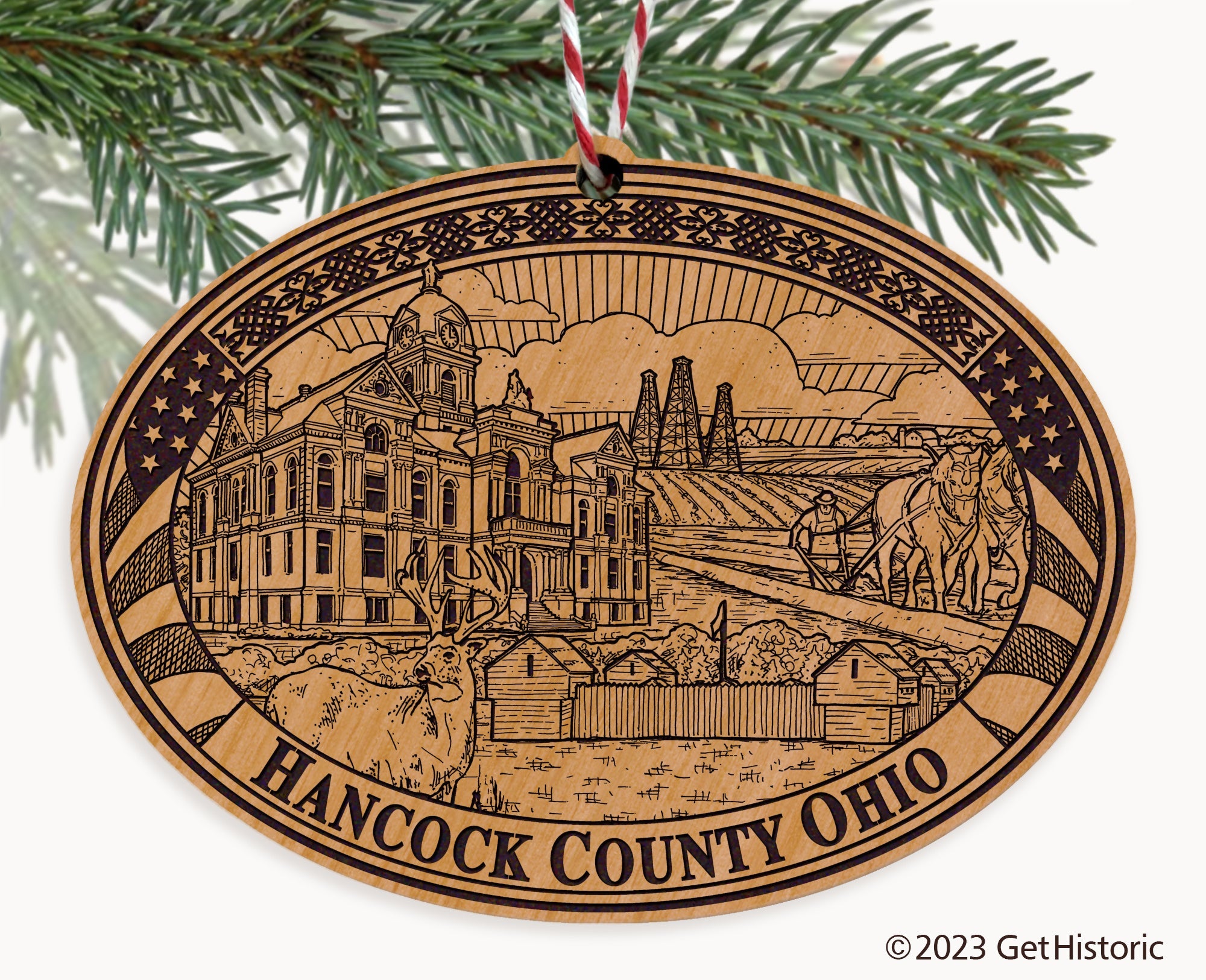 Hancock County Ohio Engraved Natural Ornament