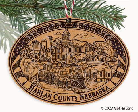Harlan County Nebraska Engraved Natural Ornament