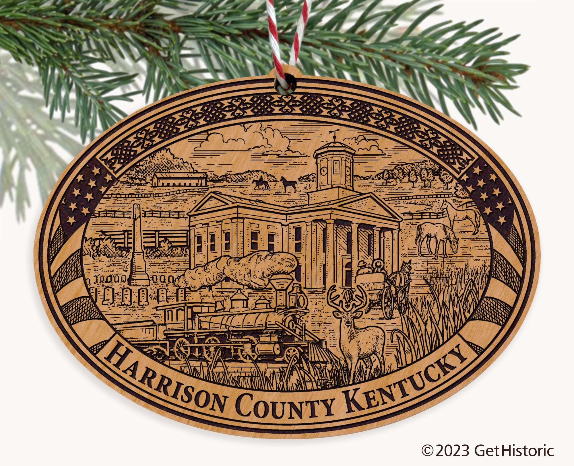 Harrison County Kentucky Engraved Natural Ornament