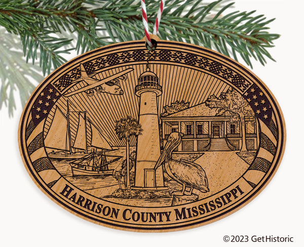 Harrison County Mississippi Engraved Natural Ornament