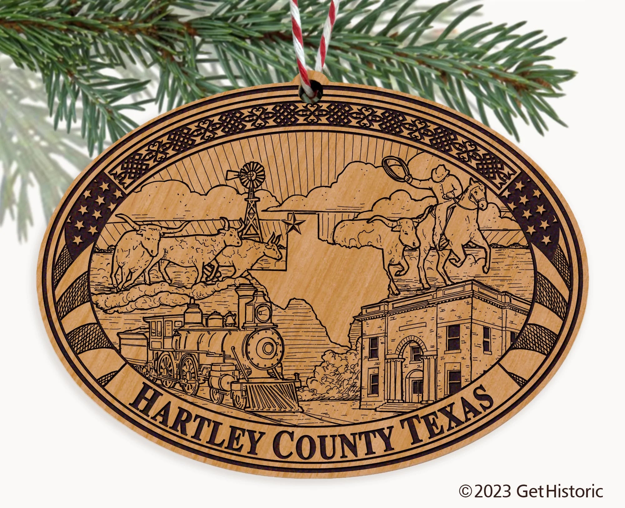 Hartley County Texas Engraved Natural Ornament