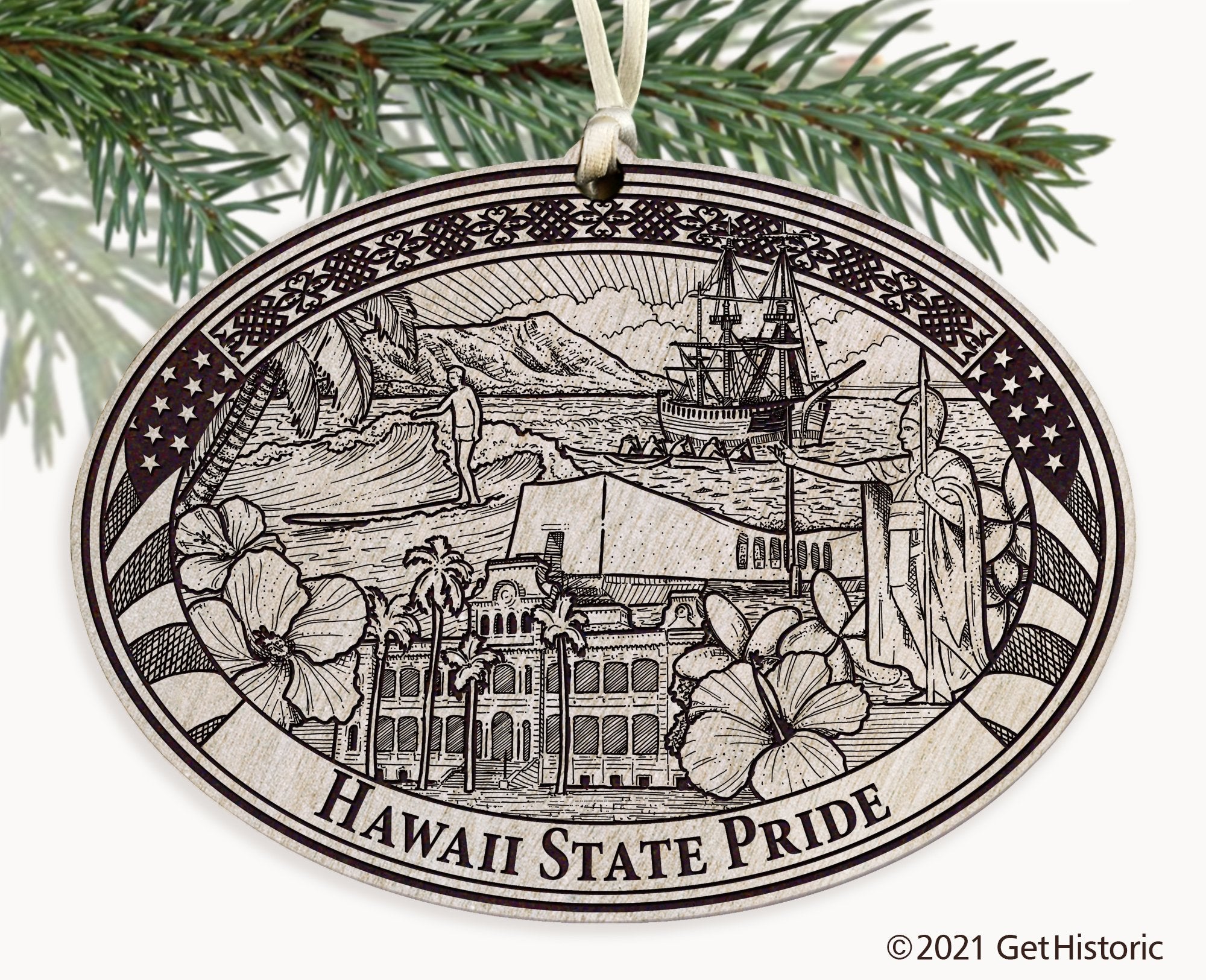 Hawaii State Engraved Ornament