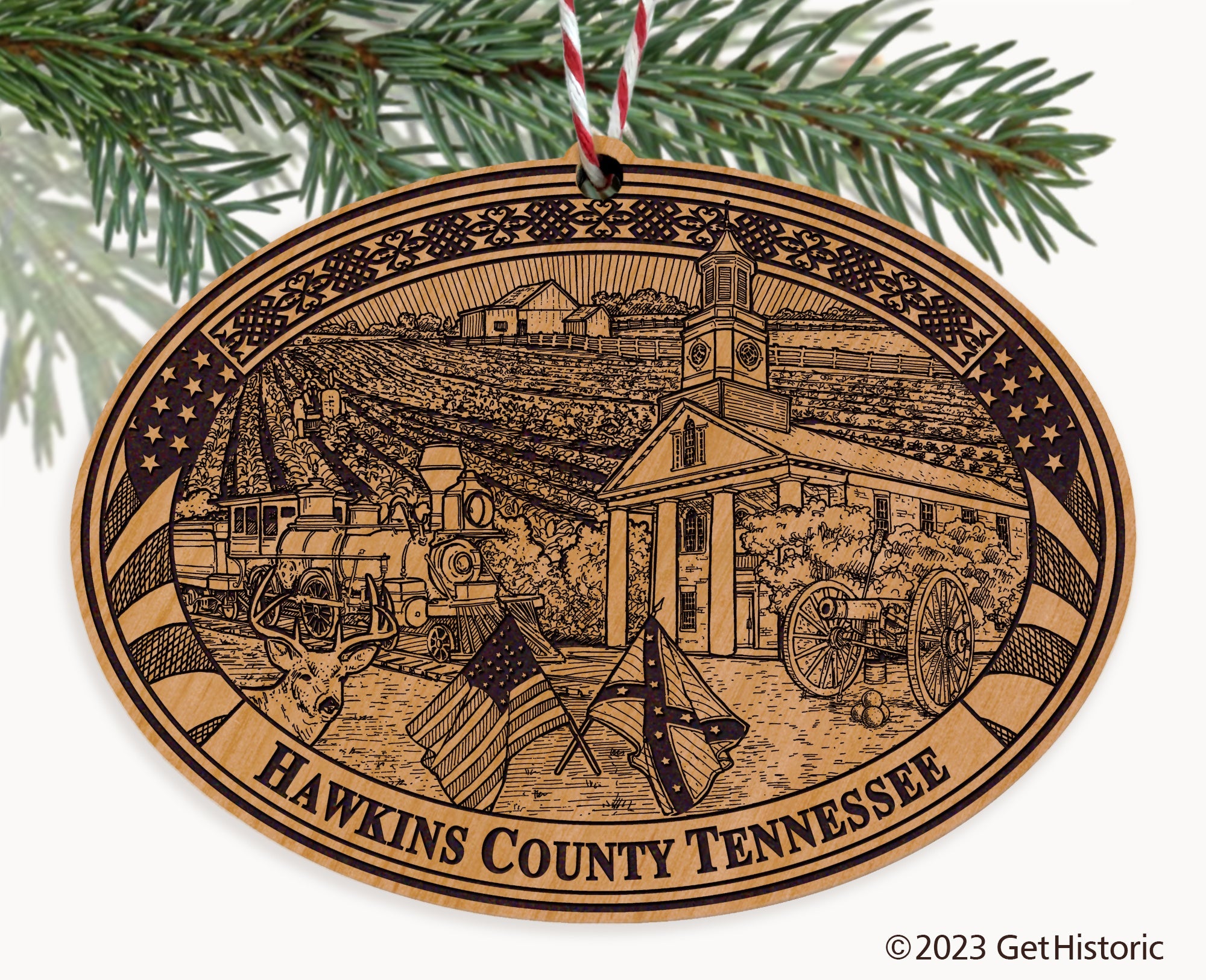 Hawkins County Tennessee Engraved Natural Ornament