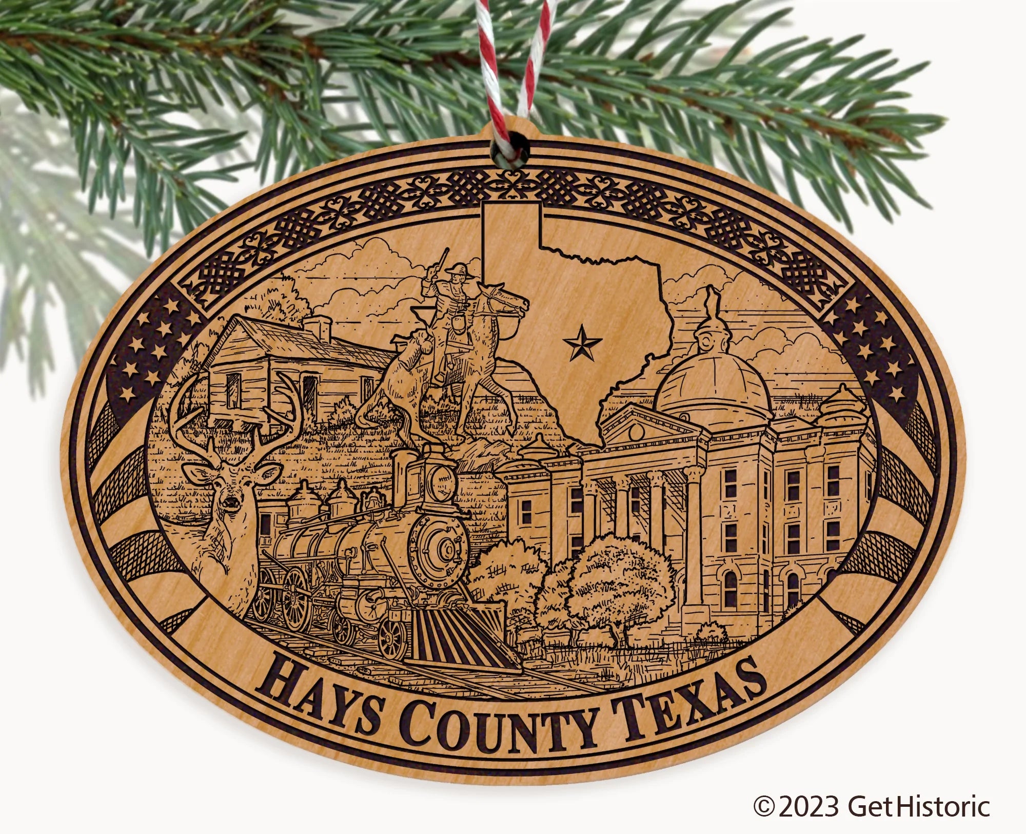 Hays County Texas Engraved Natural Ornament