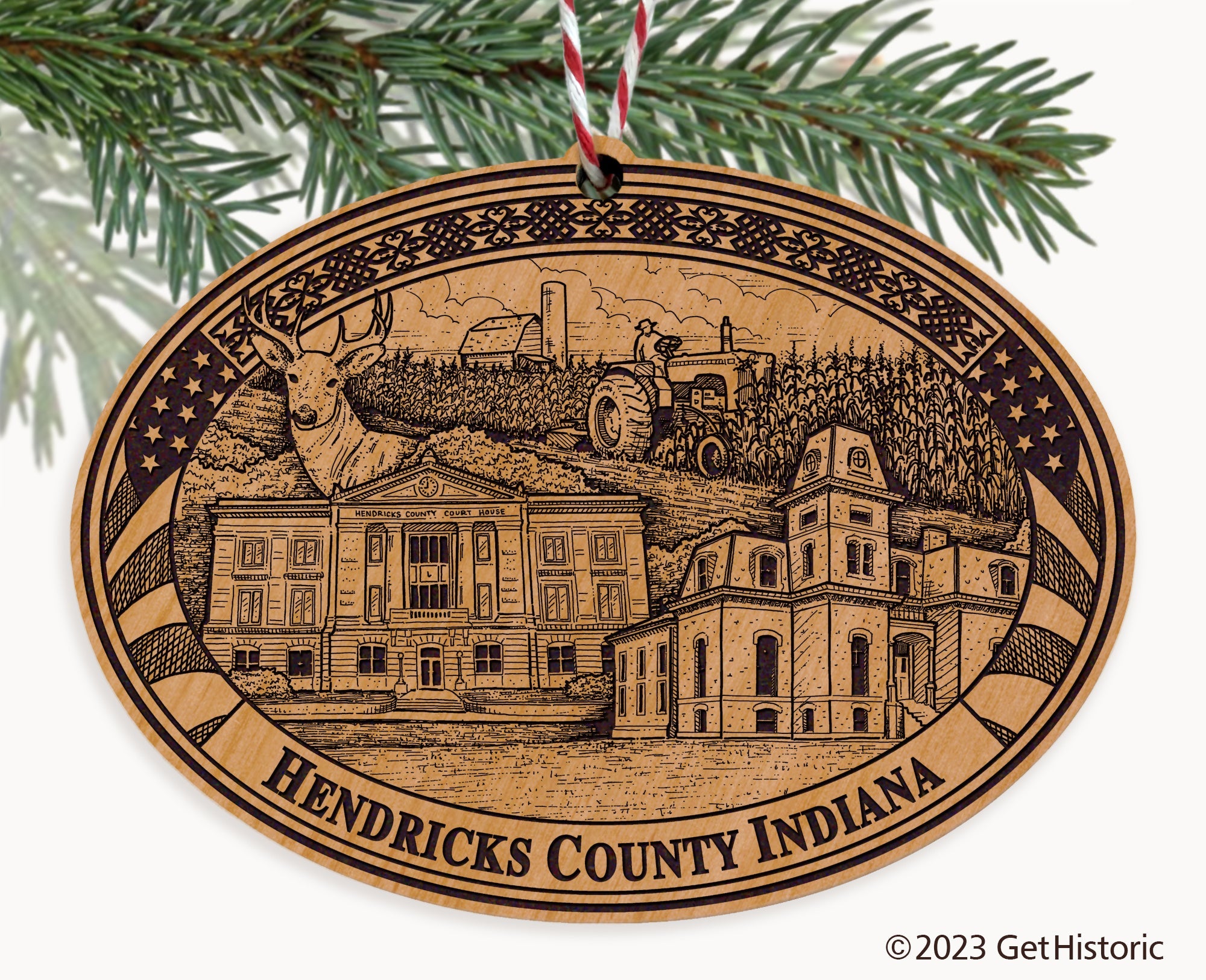 Hendricks County Indiana Engraved Natural Ornament