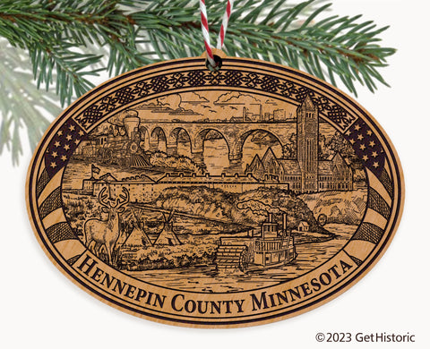 Hennepin County Minnesota Engraved Natural Ornament
