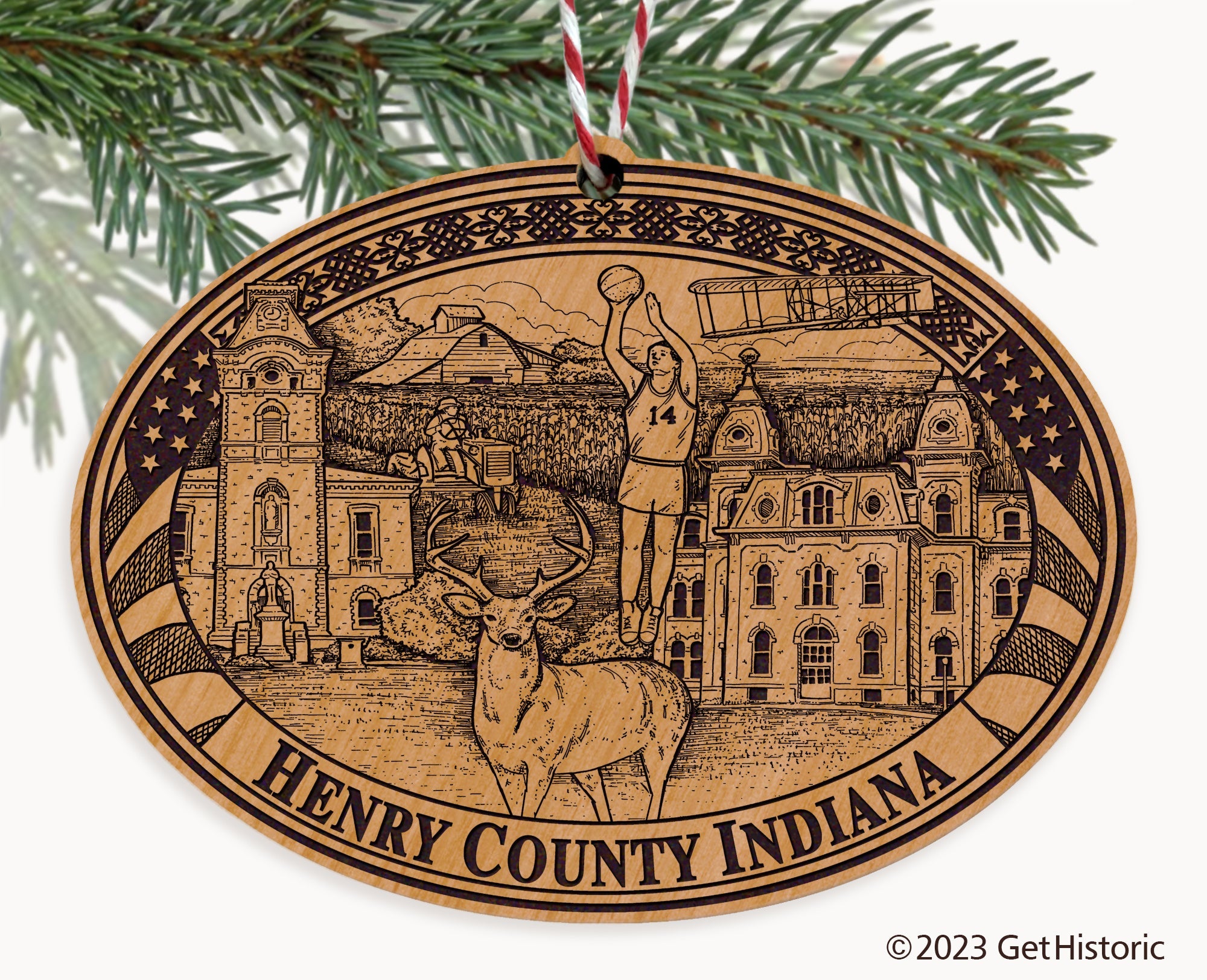 Henry County Indiana Engraved Natural Ornament
