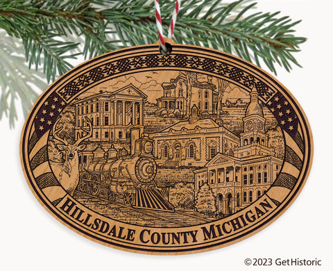 Hillsdale County Michigan Engraved Natural Ornament