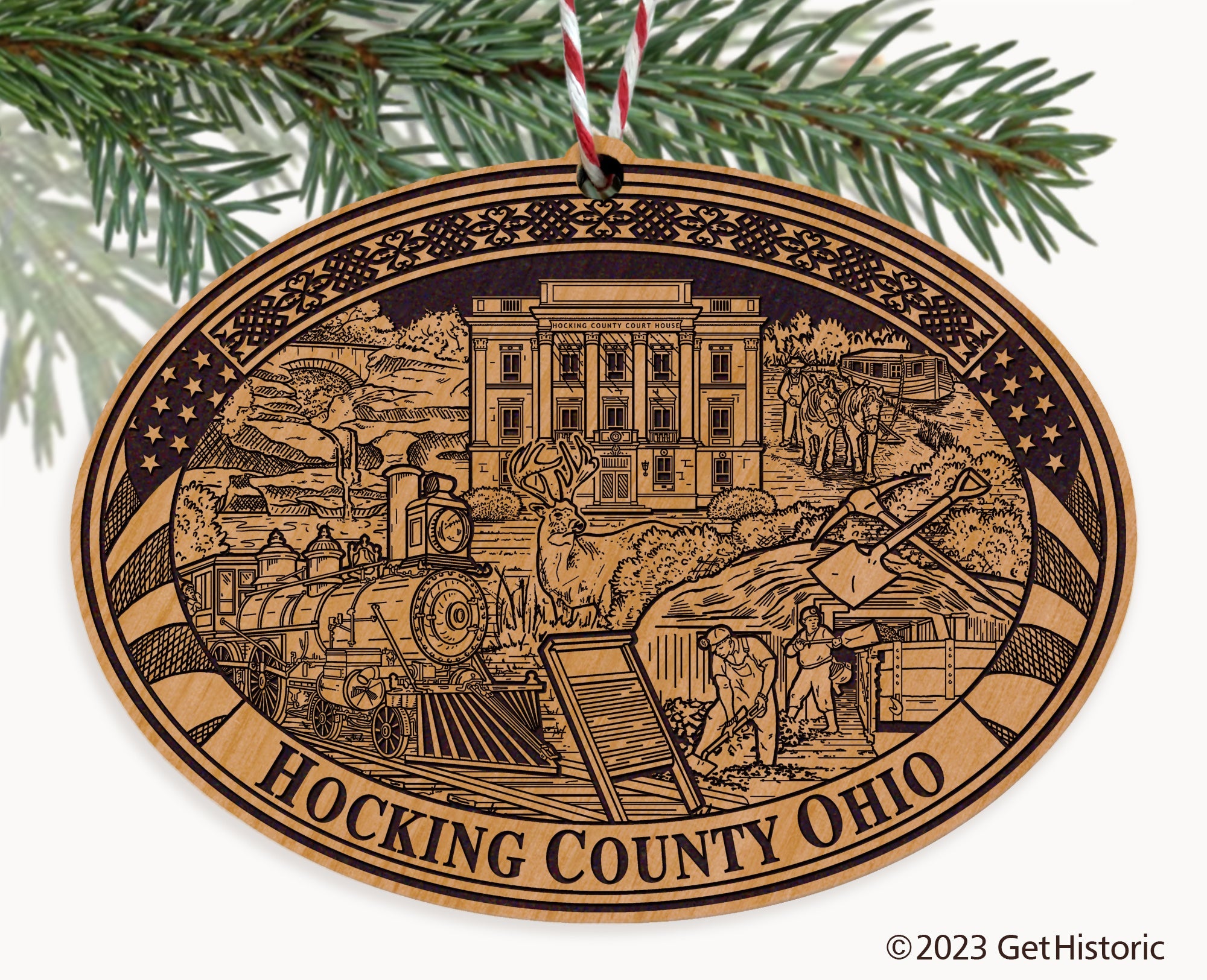 Hocking County Ohio Engraved Natural Ornament