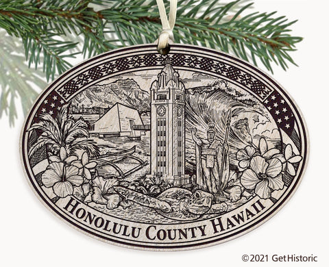 Honolulu County Hawaii Engraved Ornament