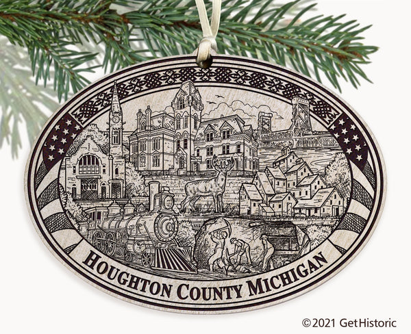 Houghton County Michigan Engraved Ornament