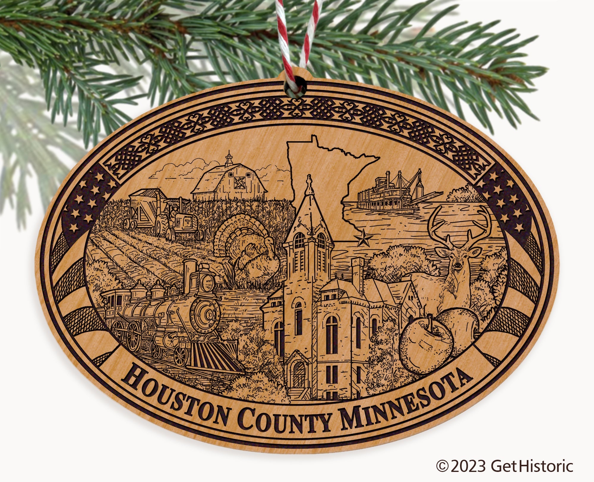 Houston County Minnesota Engraved Natural Ornament