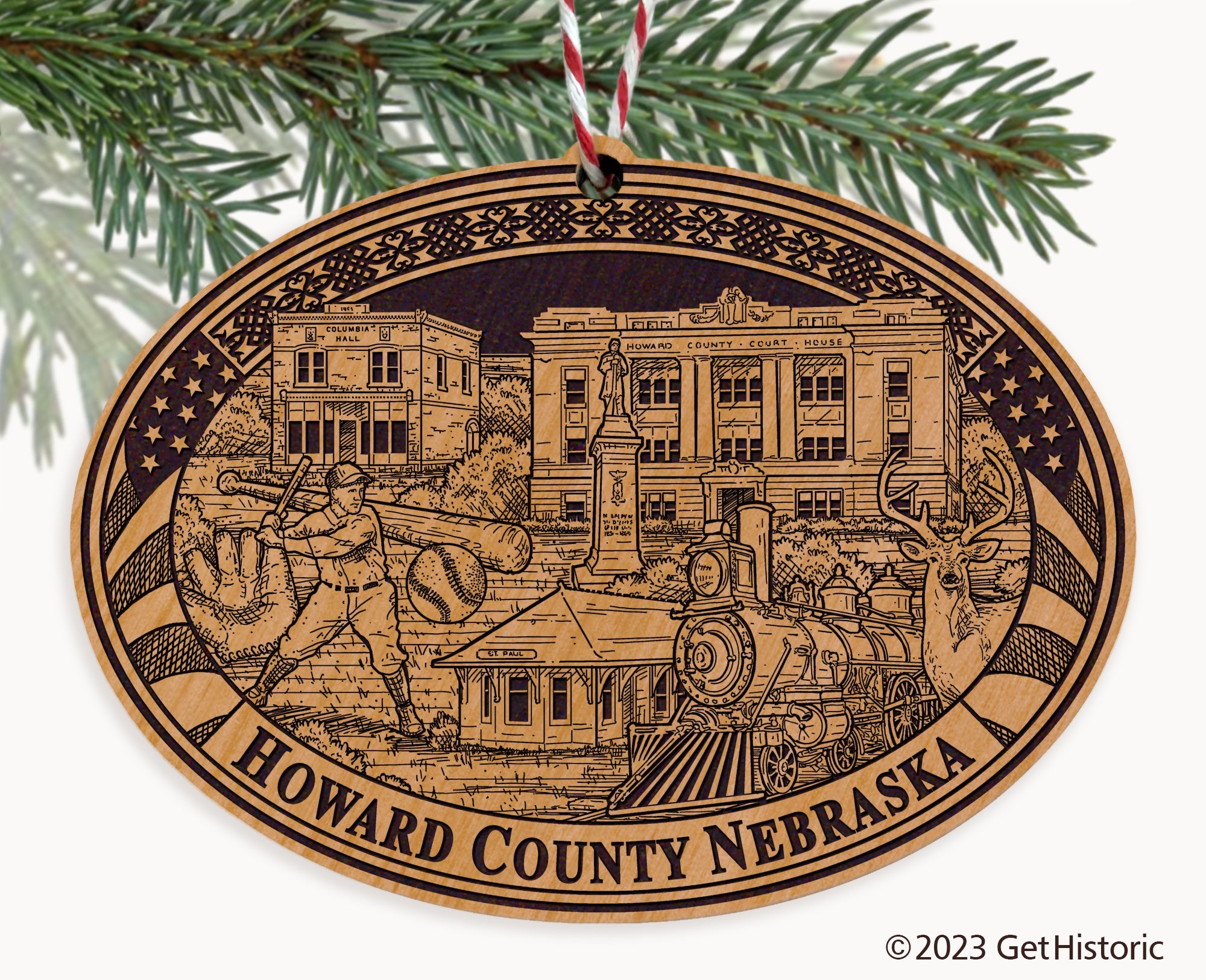 Howard County Nebraska Engraved Natural Ornament