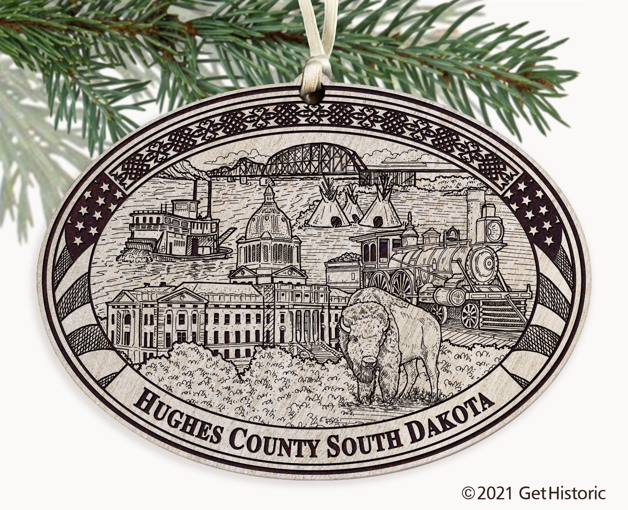 Hughes County South Dakota Engraved Ornament
