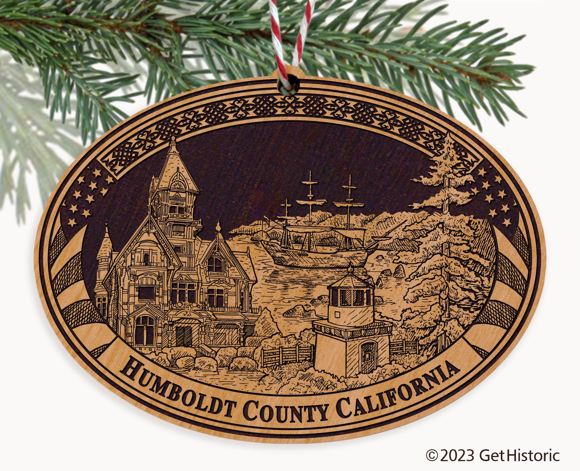 Humboldt County California Engraved Natural Ornament