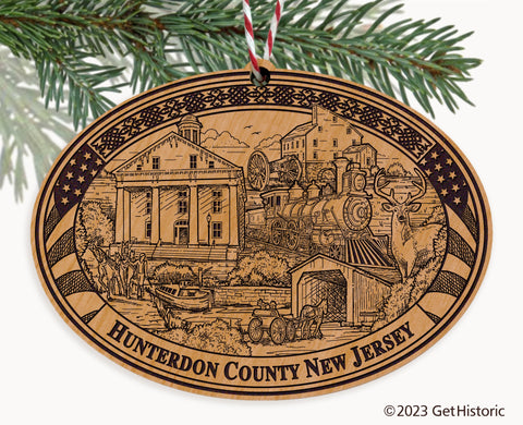 Hunterdon County New Jersey Engraved Natural Ornament