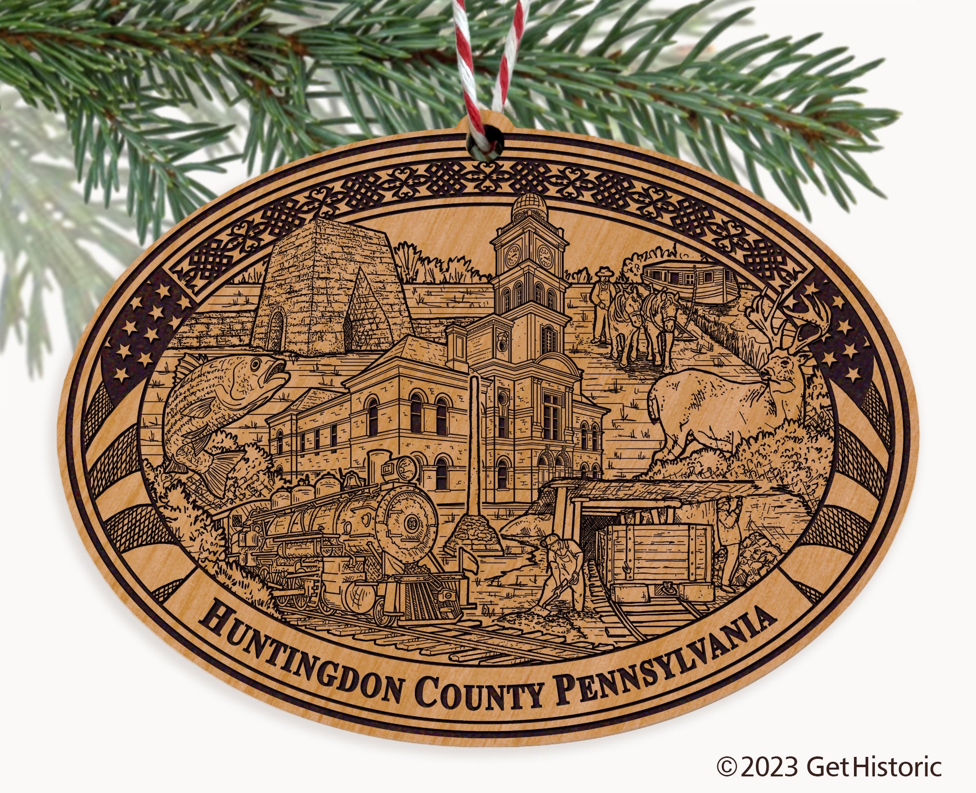 Huntingdon County Pennsylvania Engraved Natural Ornament