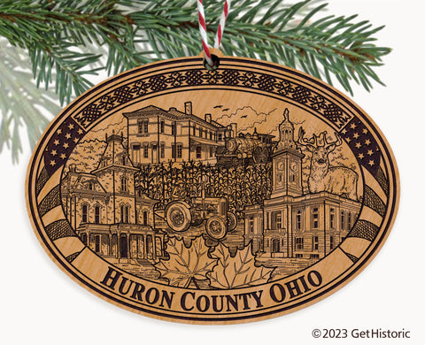 Huron County Ohio Engraved Natural Ornament