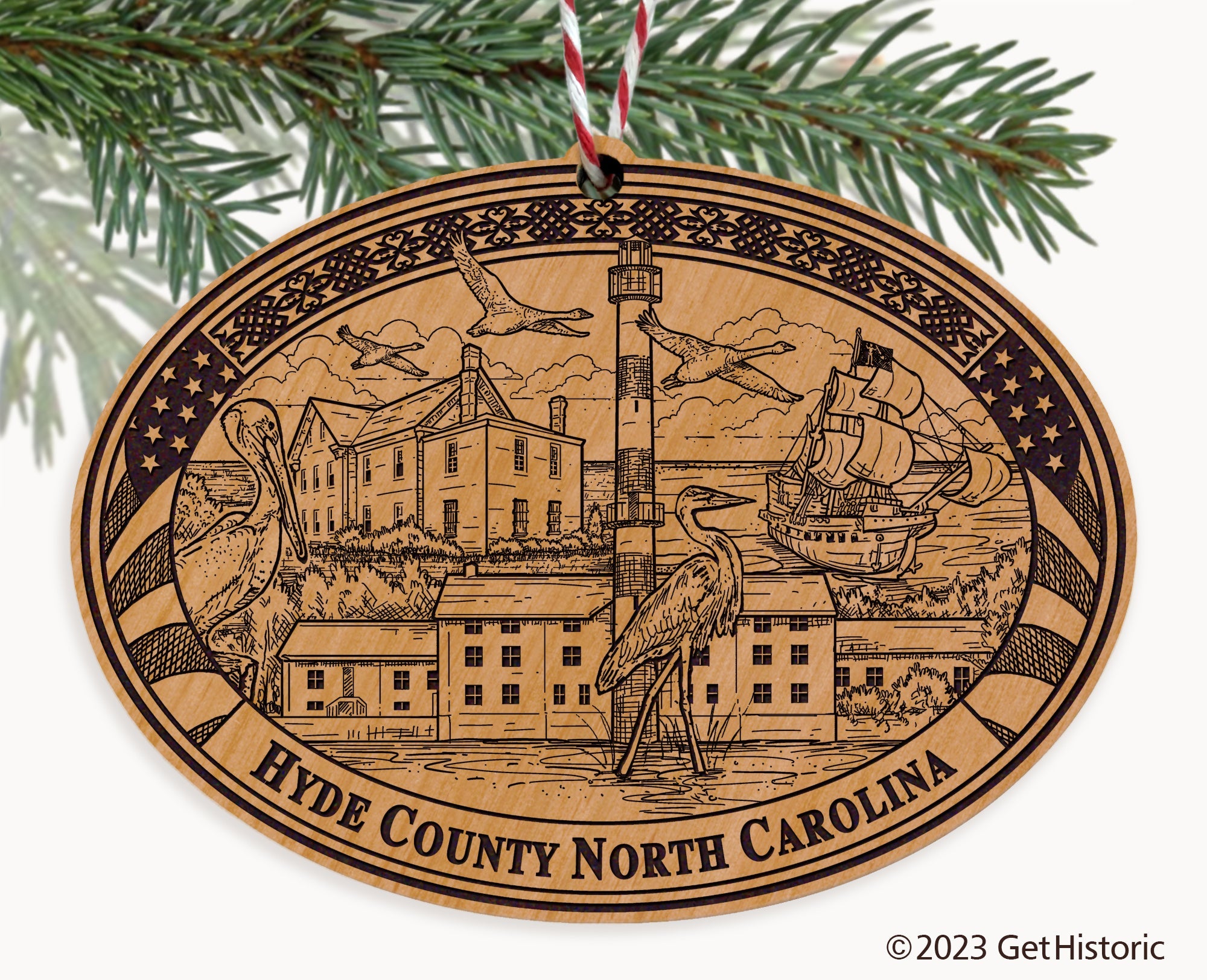 Hyde County North Carolina Engraved Natural Ornament