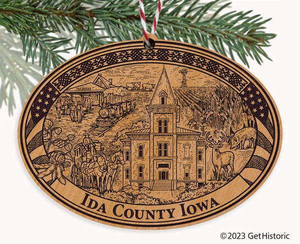 Ida County Iowa Engraved Natural Ornament