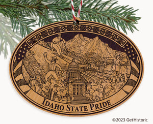 Idaho State Natural Wood Engraved Ornament